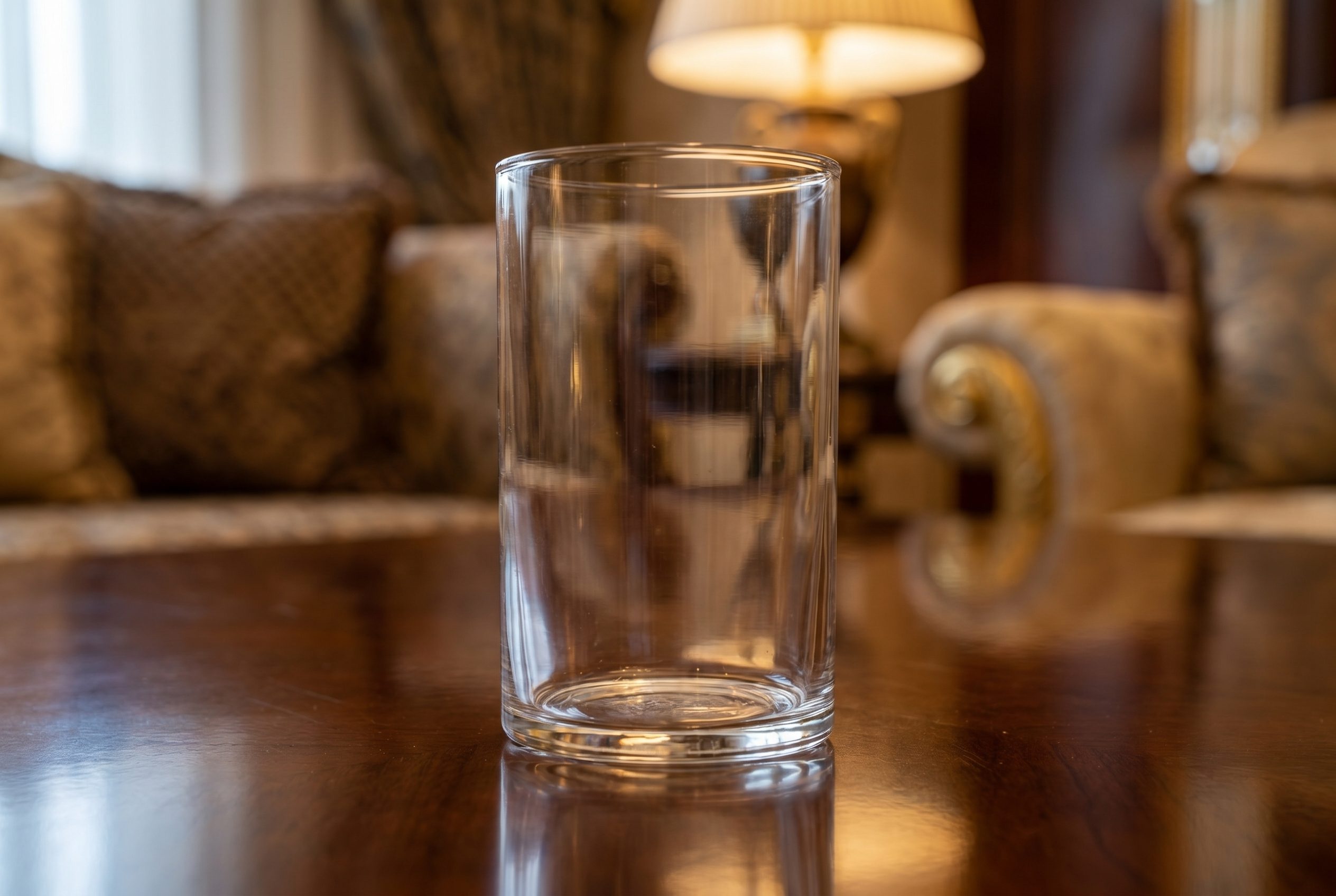 Fotogenic AI ecommerce workflow image of a clear glass candle holder in polished lifestyle lighting