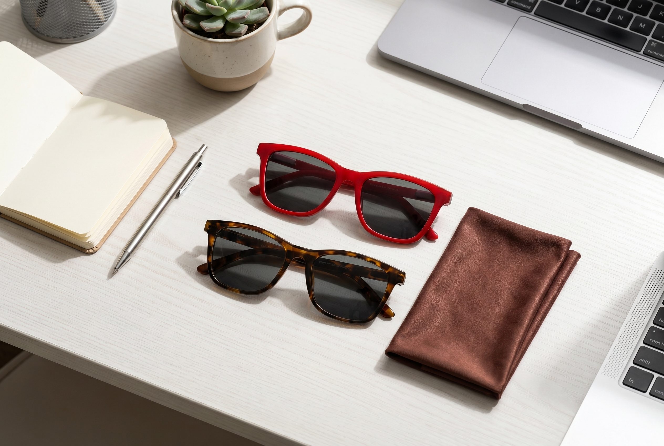Shopify product photography example showing sunglasses in a social flat lay