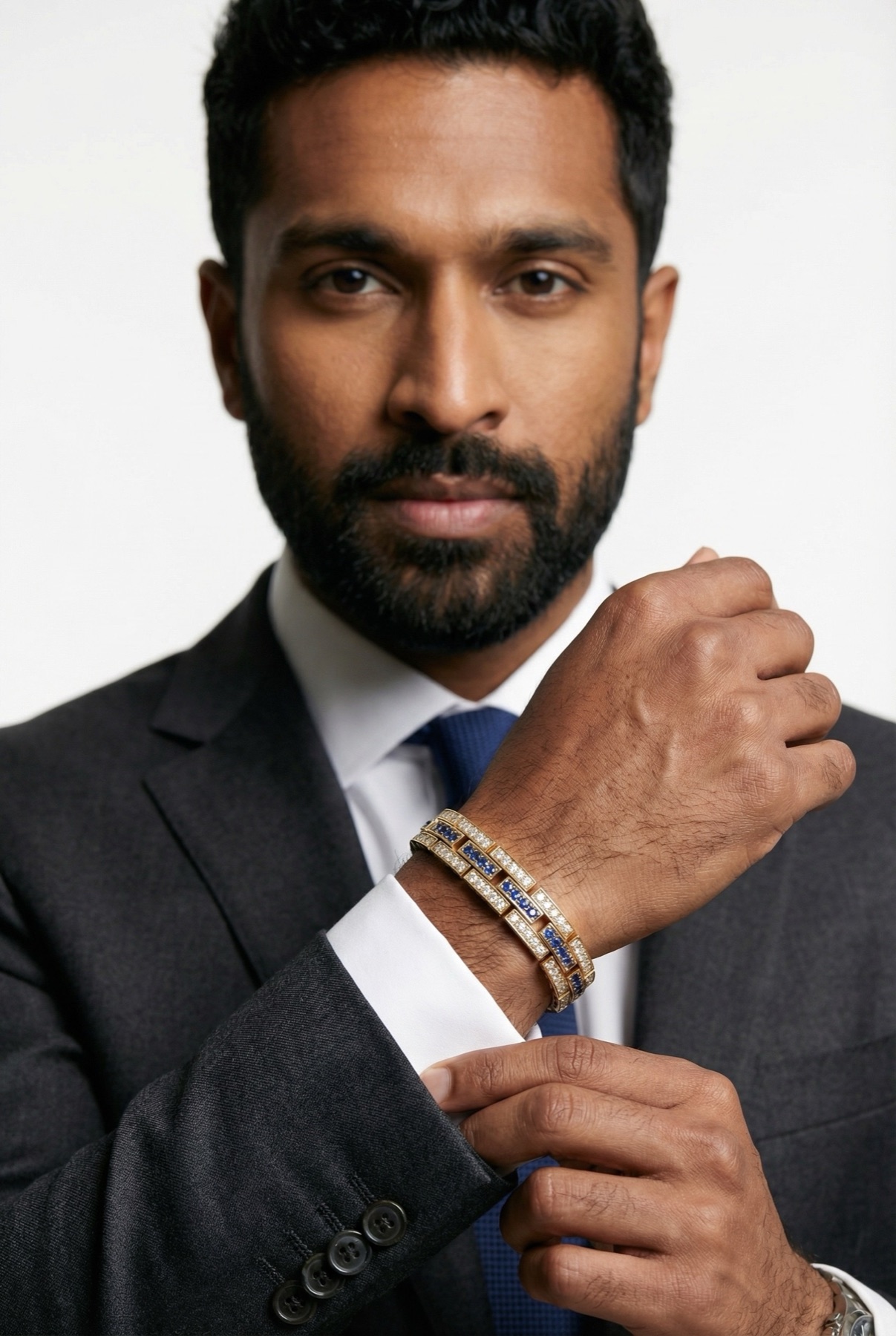 Watch and bracelet product photo on wrist showing jewelry scale for ecommerce examples.