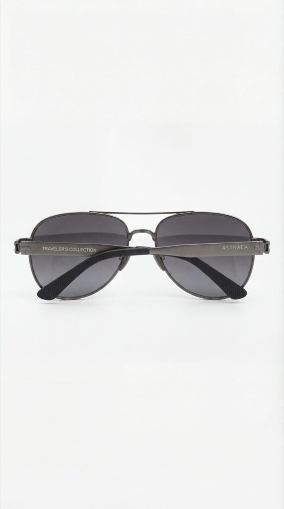 Dark sunglasses on a light neutral background.
