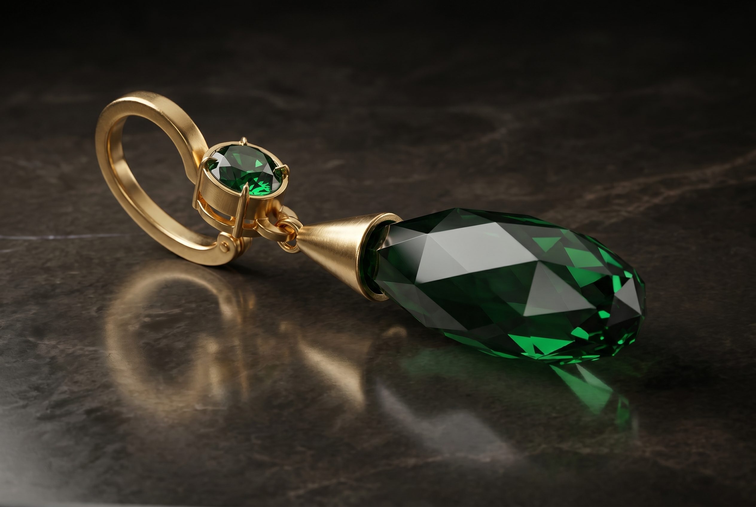 Fotogenic AI jewelry product photography showing green drop earrings in a premium ad creative scene