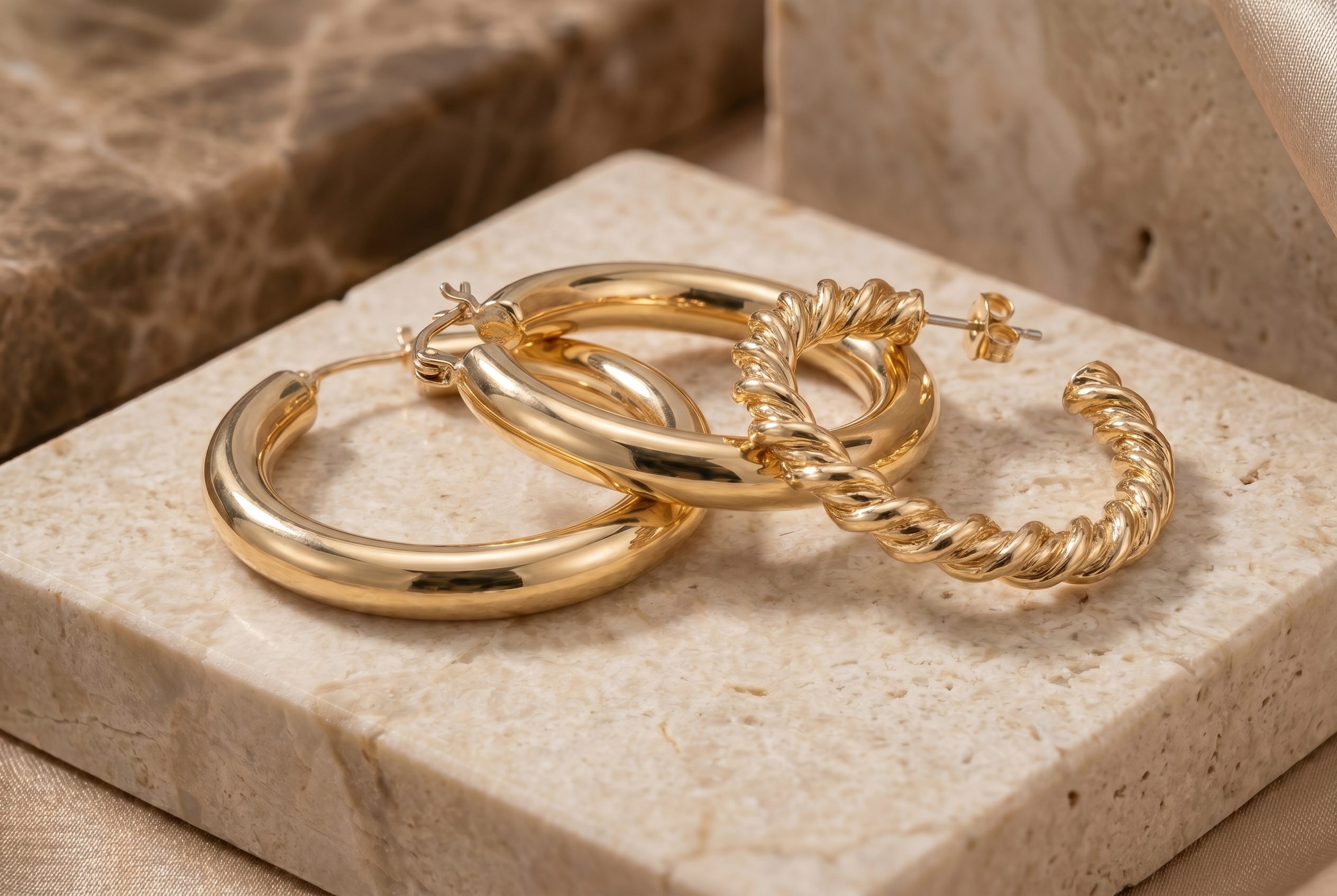 Etsy product photography example showing polished gold hoop earrings for accessory shops