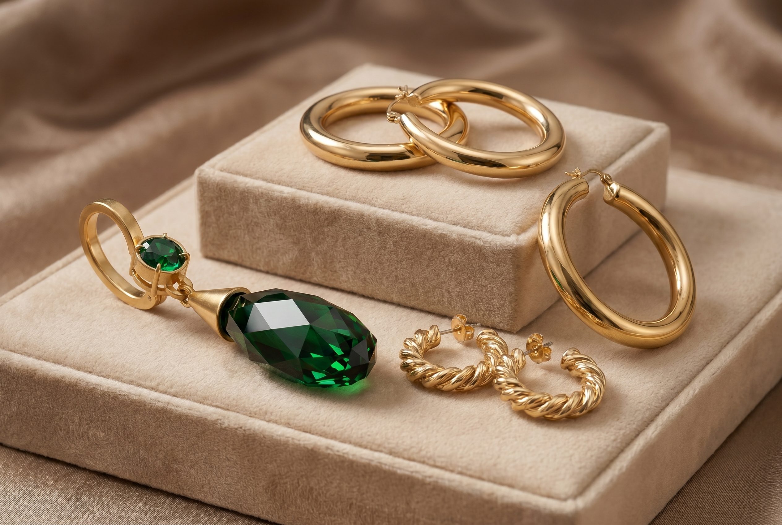Fotogenic AI jewelry product photography with a premium jewelry collection in a 3:2 ecommerce scene