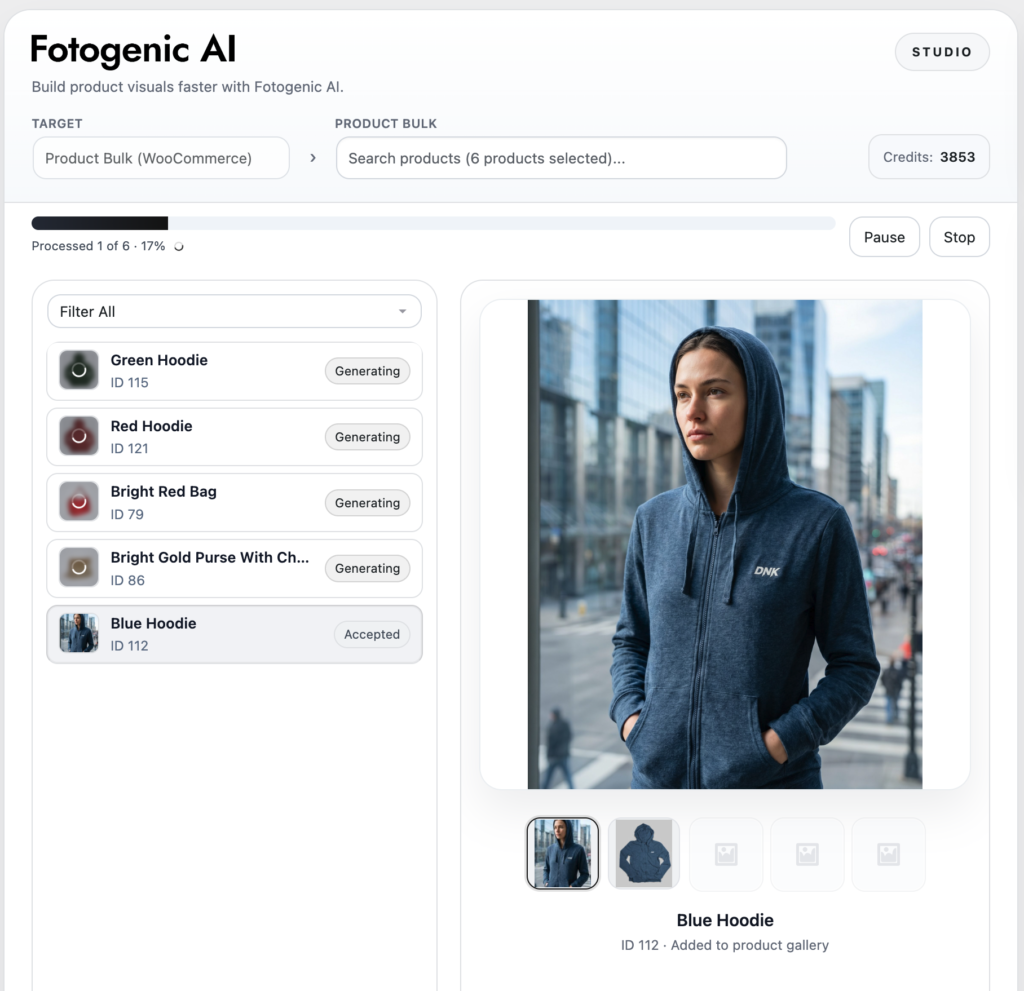 WooCommerce product image generator plugin screenshot showing generated product visuals