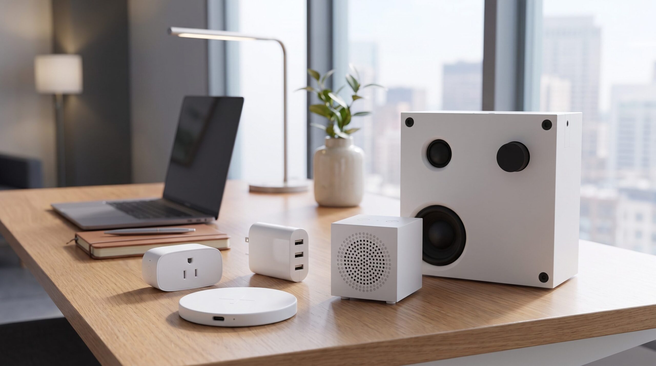 Fotogenic AI electronics product photography example showing a coordinated desktop electronics bundle for store visuals.