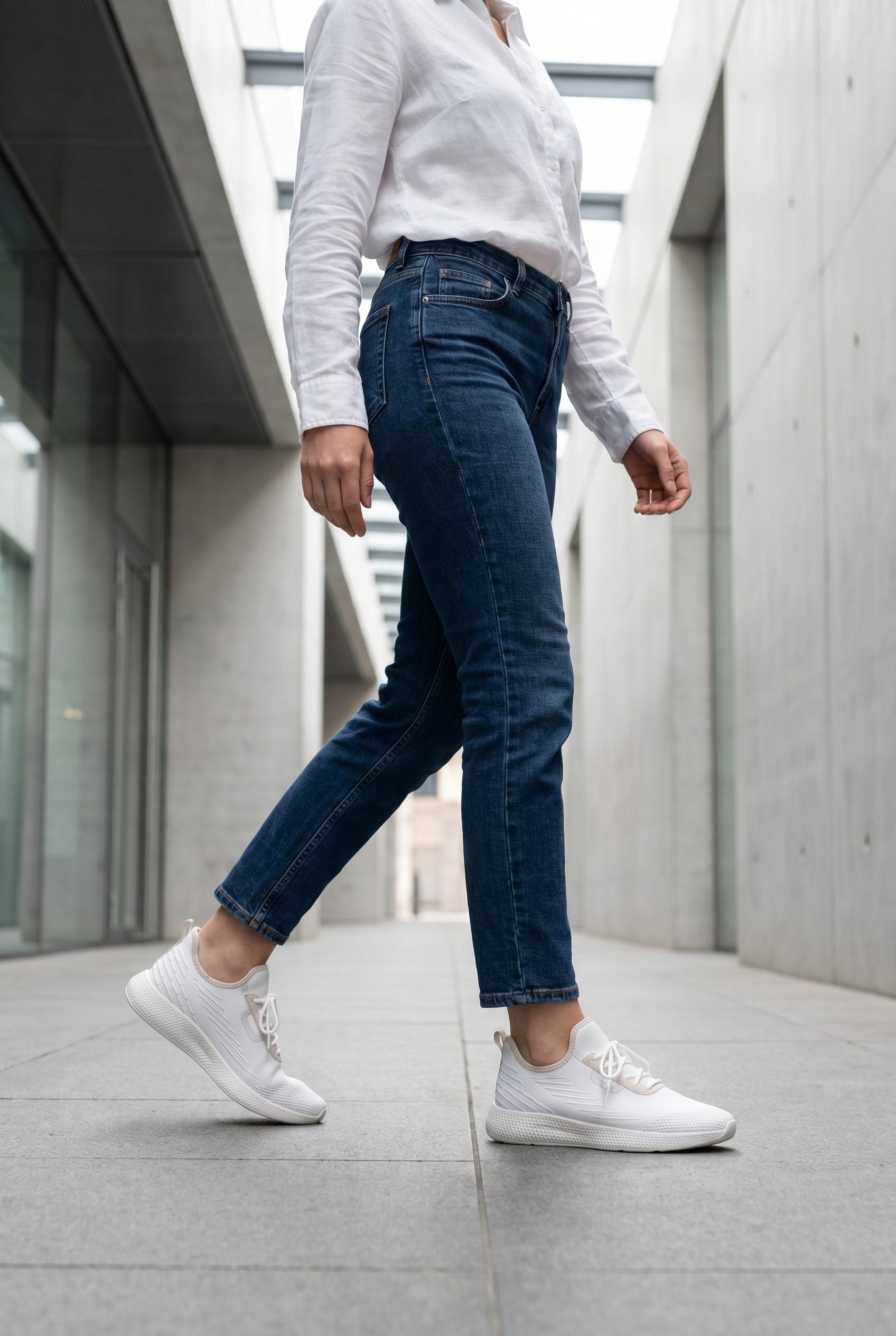 Model-led generic white sneaker product visual generated with Fotogenic AI for the AI Product Photography hero.