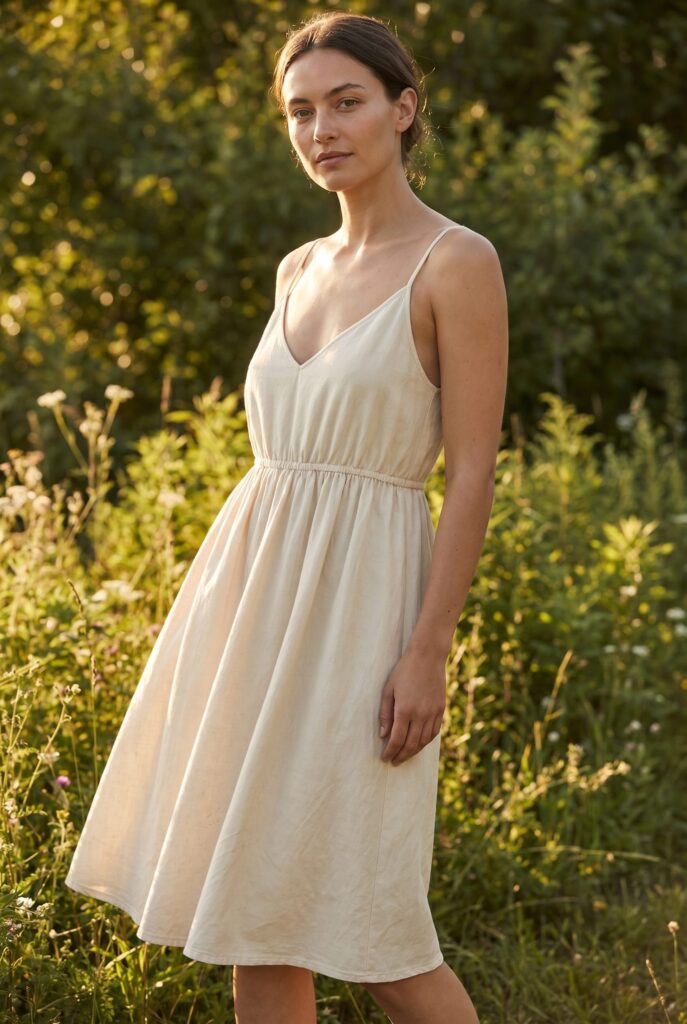 Cream dress outdoor lifestyle image generated by Fotogenic AI