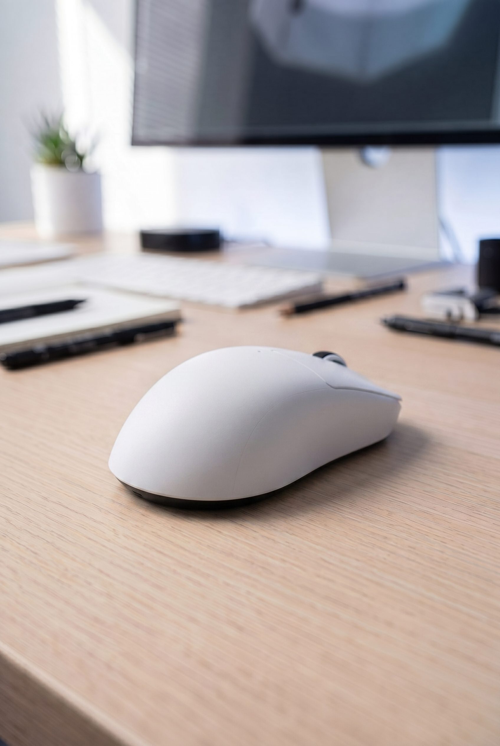 generated white computer mouse desk scene