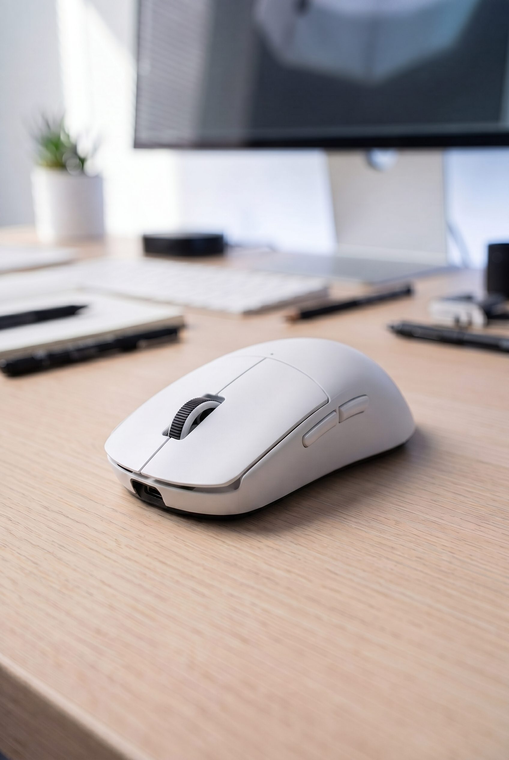 generated white computer mouse desk scene
