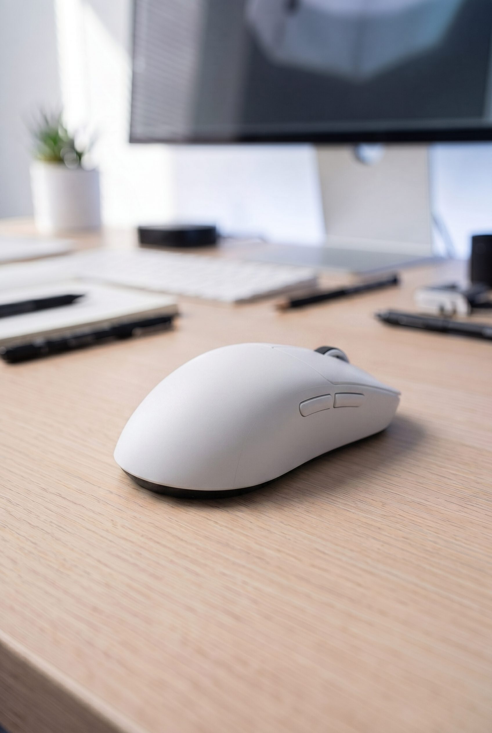 generated white computer mouse desk scene