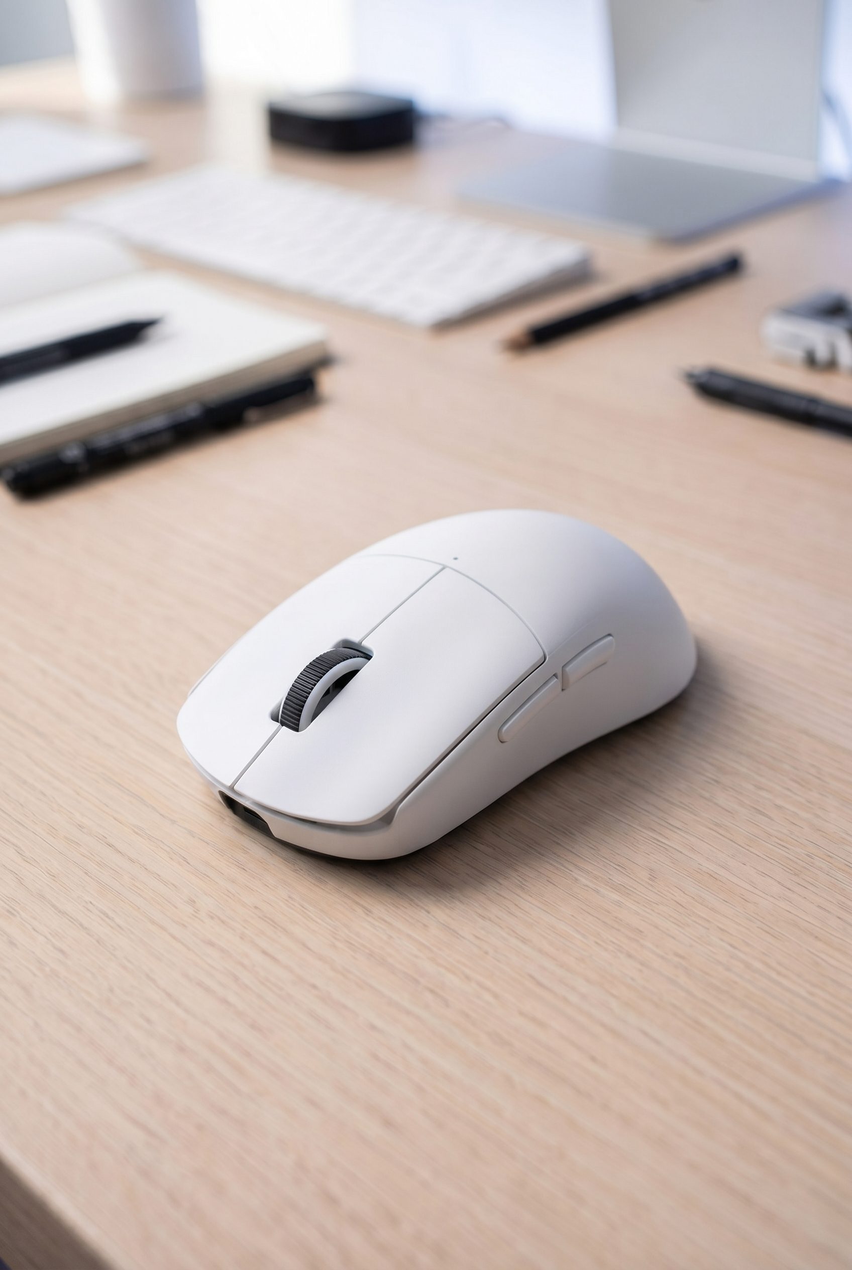 generated white computer mouse desk scene