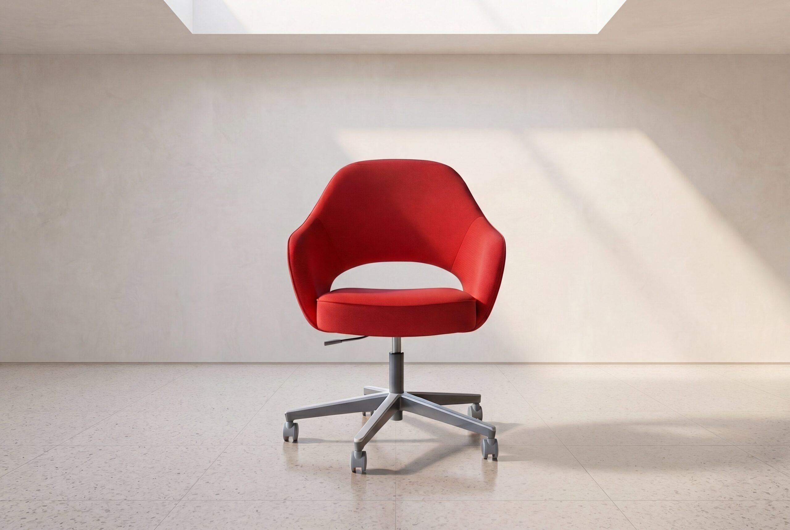 Finished red chair product scene showing an ad-ready Fotogenic AI output for ecommerce campaigns.