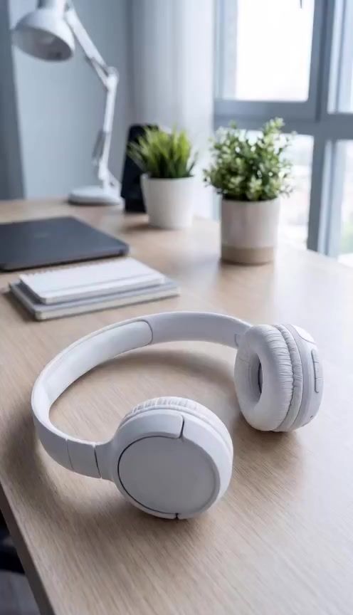 White wireless headphones product poster for video and ad creative examples.
