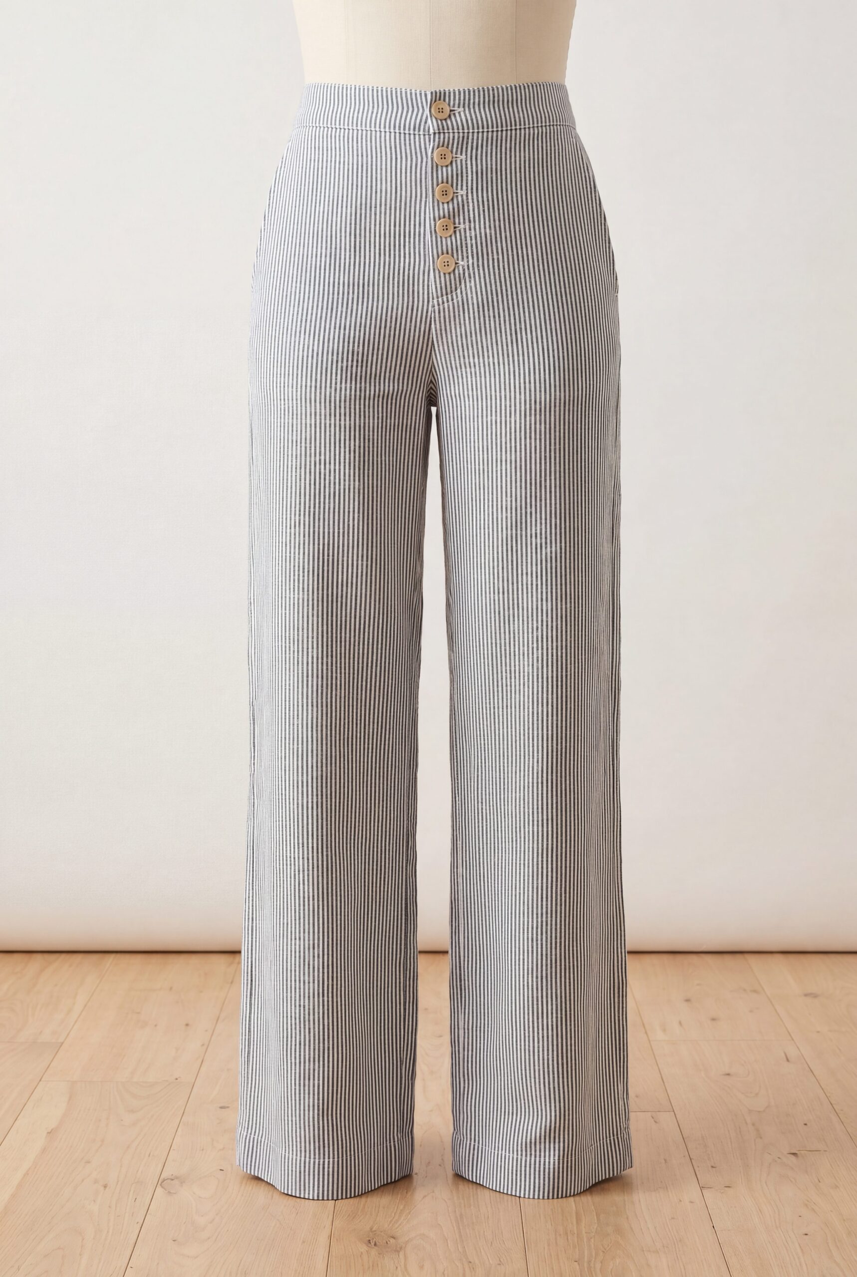 Fotogenic AI apparel example showing striped pants in a clean product photography crop for ecommerce galleries.