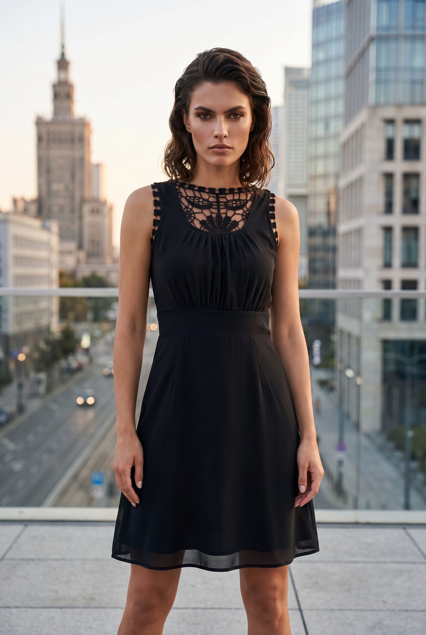 Fotogenic AI black sleeveless dress product visual for fashion apparel examples