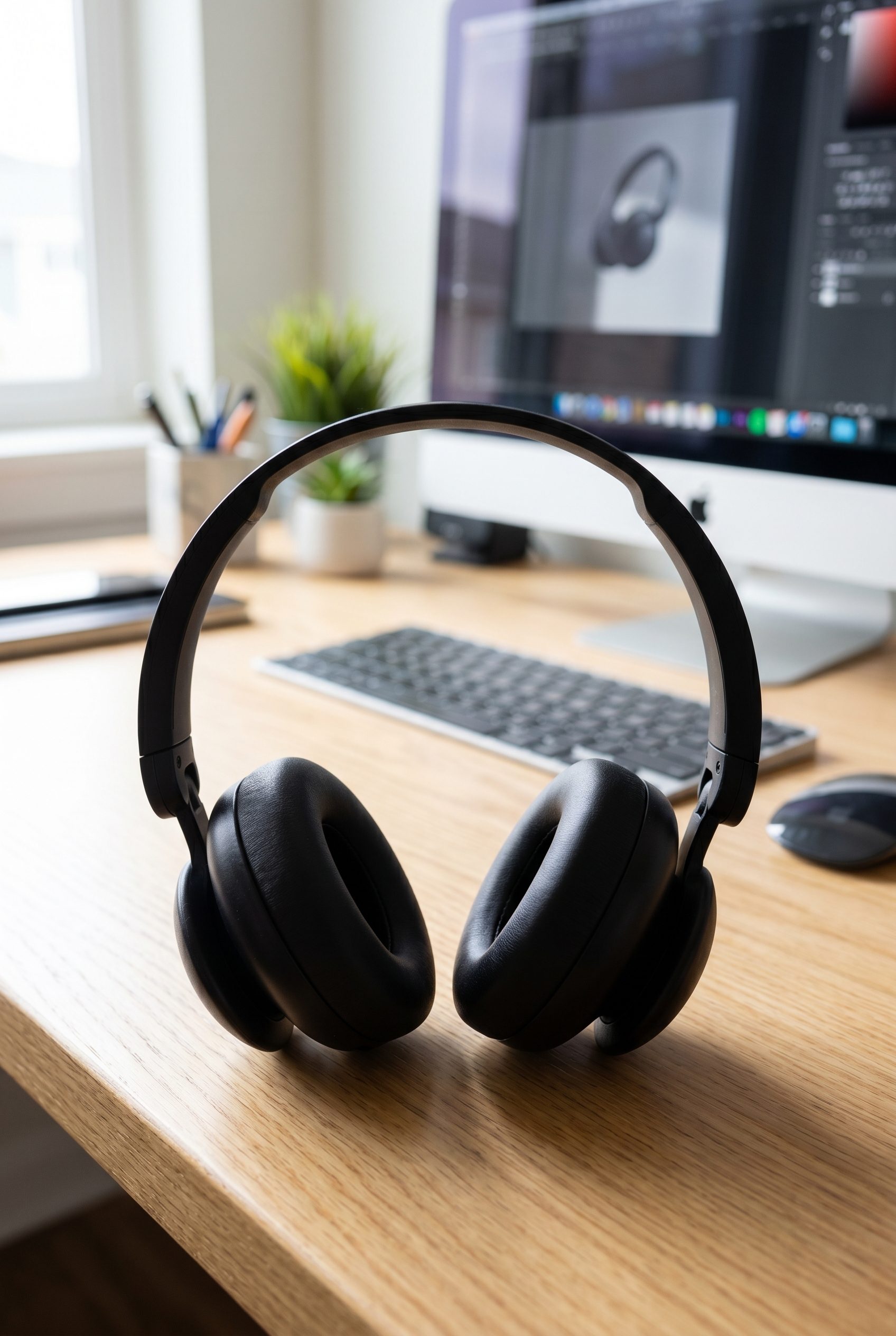 Amazon-oriented black wireless headphones image generated by Fotogenic AI for electronics listings.