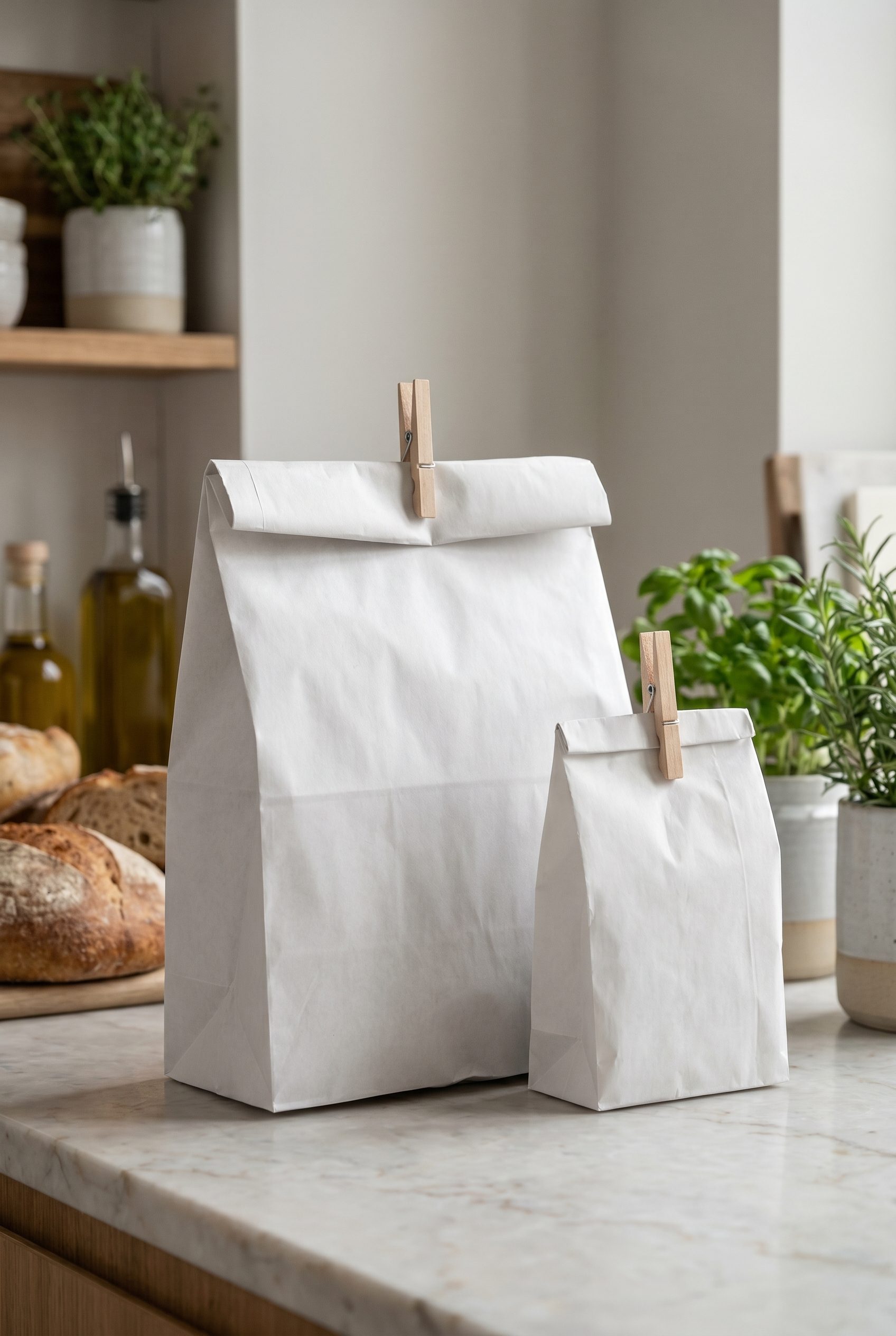Desk tech bundle Fotogenic AI WordPress food visual showing a paper pouch catalog image