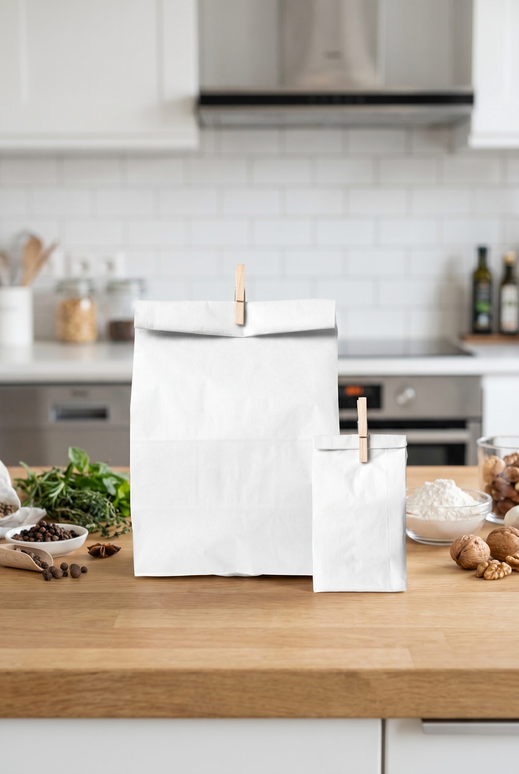 Brand-neutral food pouch photographed for prepared for feed review food and beverage product creative.