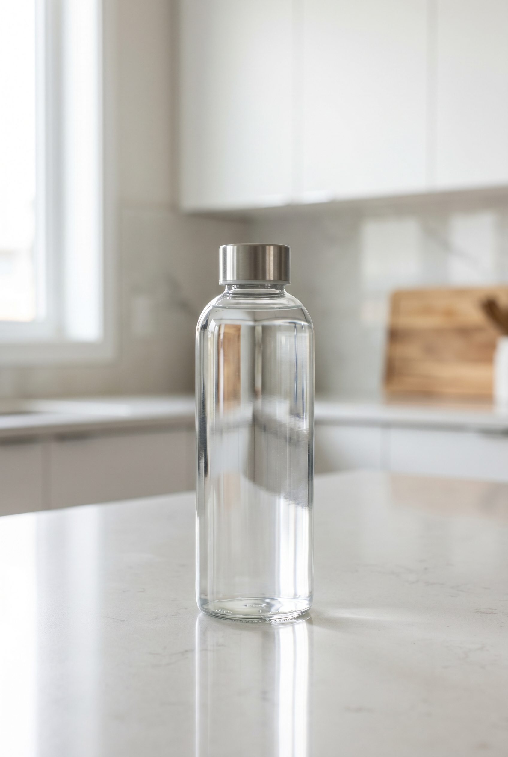 Charging stand lifestyle Fotogenic AI WordPress food and beverage visual showing a clear beverage bottle feed image