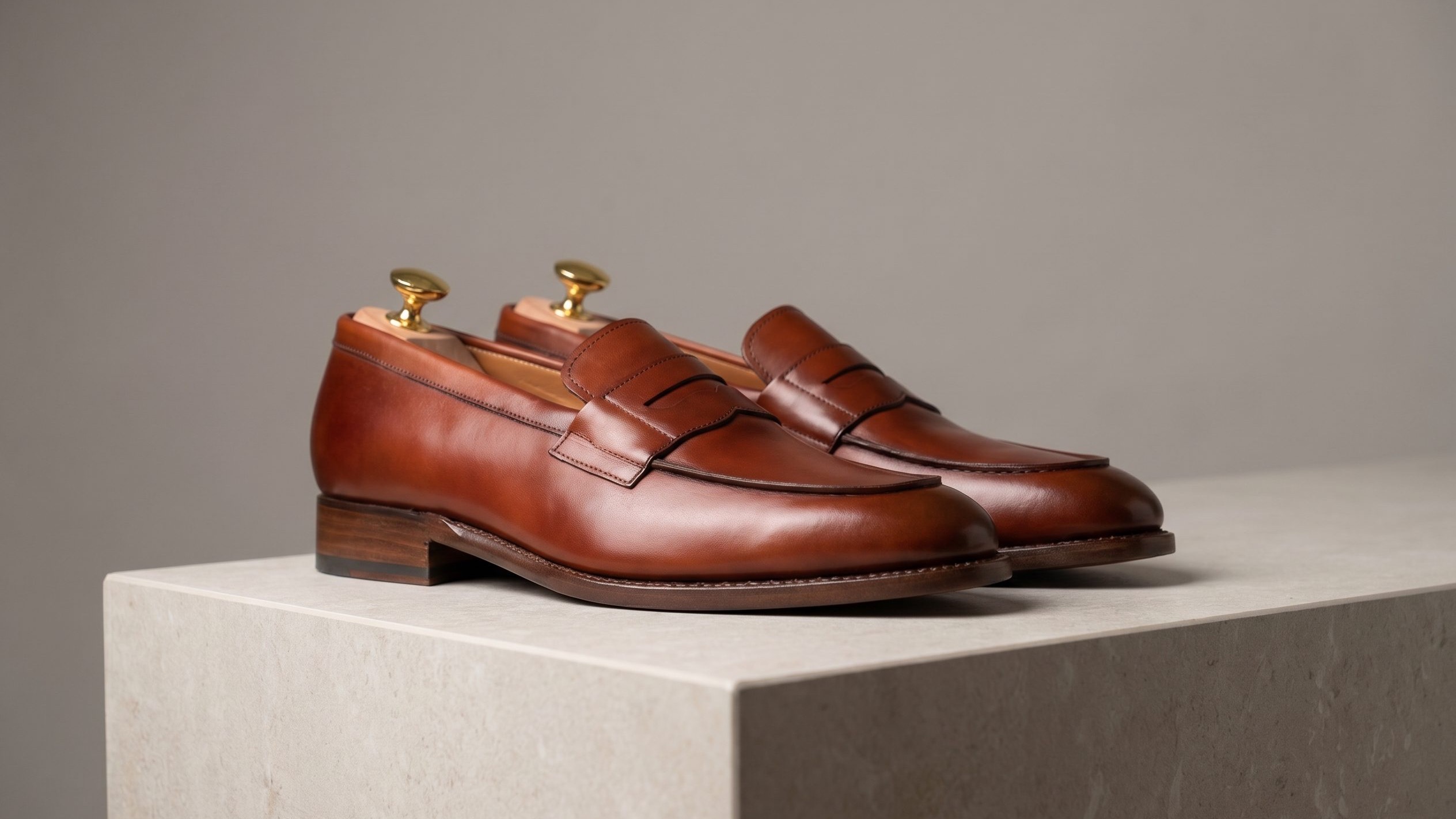 Fotogenic AI Footwear 16:9 brown loafers hero product image example