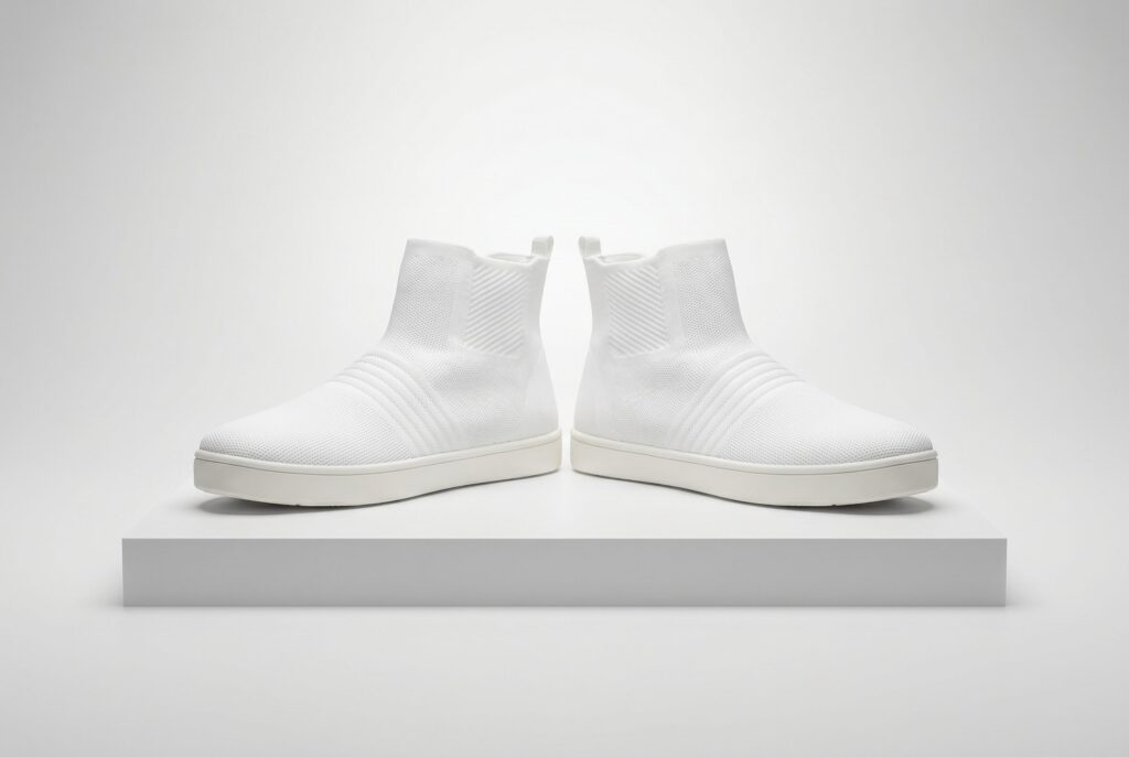 Footwear product photo example with clean studio sneaker staging.