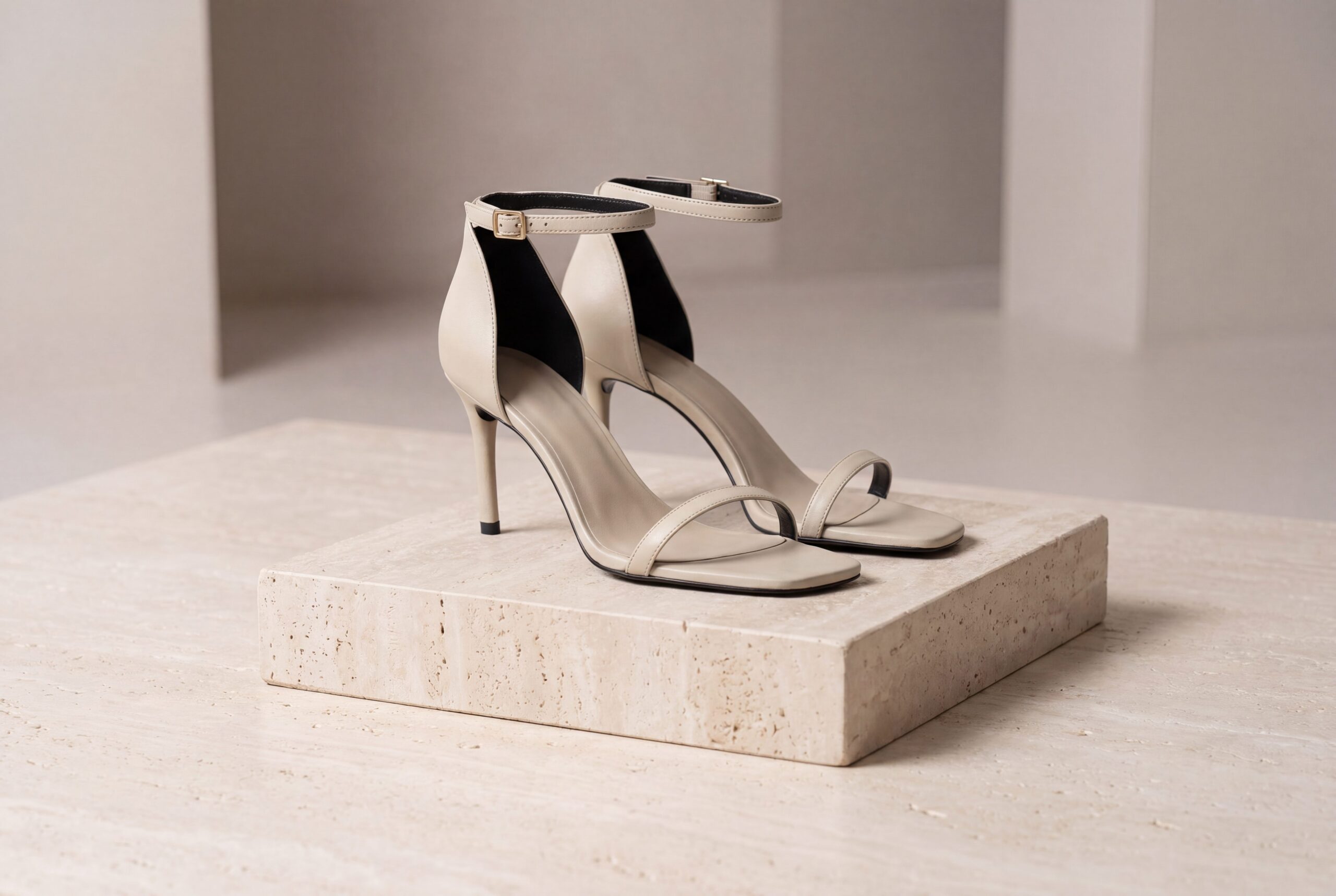 White heel footwear product photo on a clean pedestal for catalog and product page galleries.