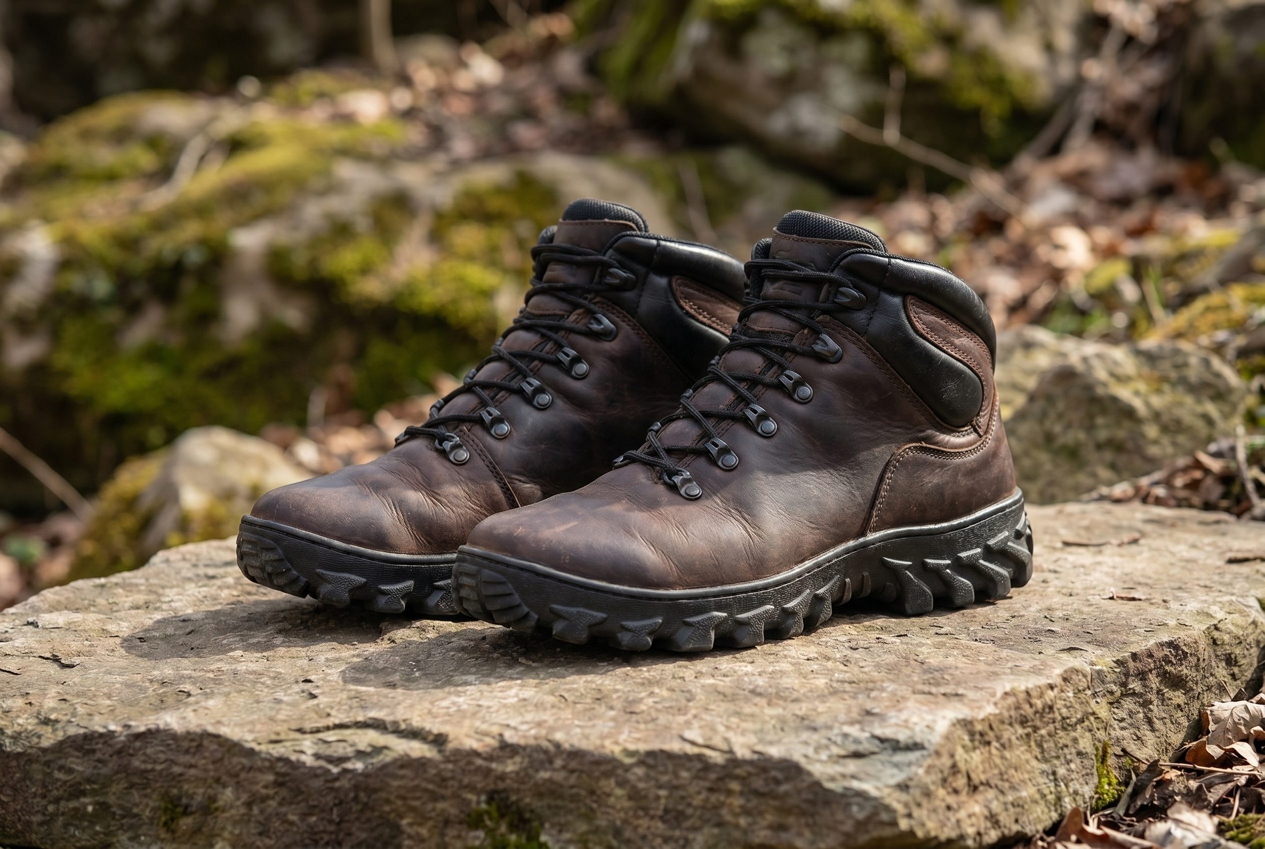 Rugged brown hiking boots for the footwear product photography image SEO basics card