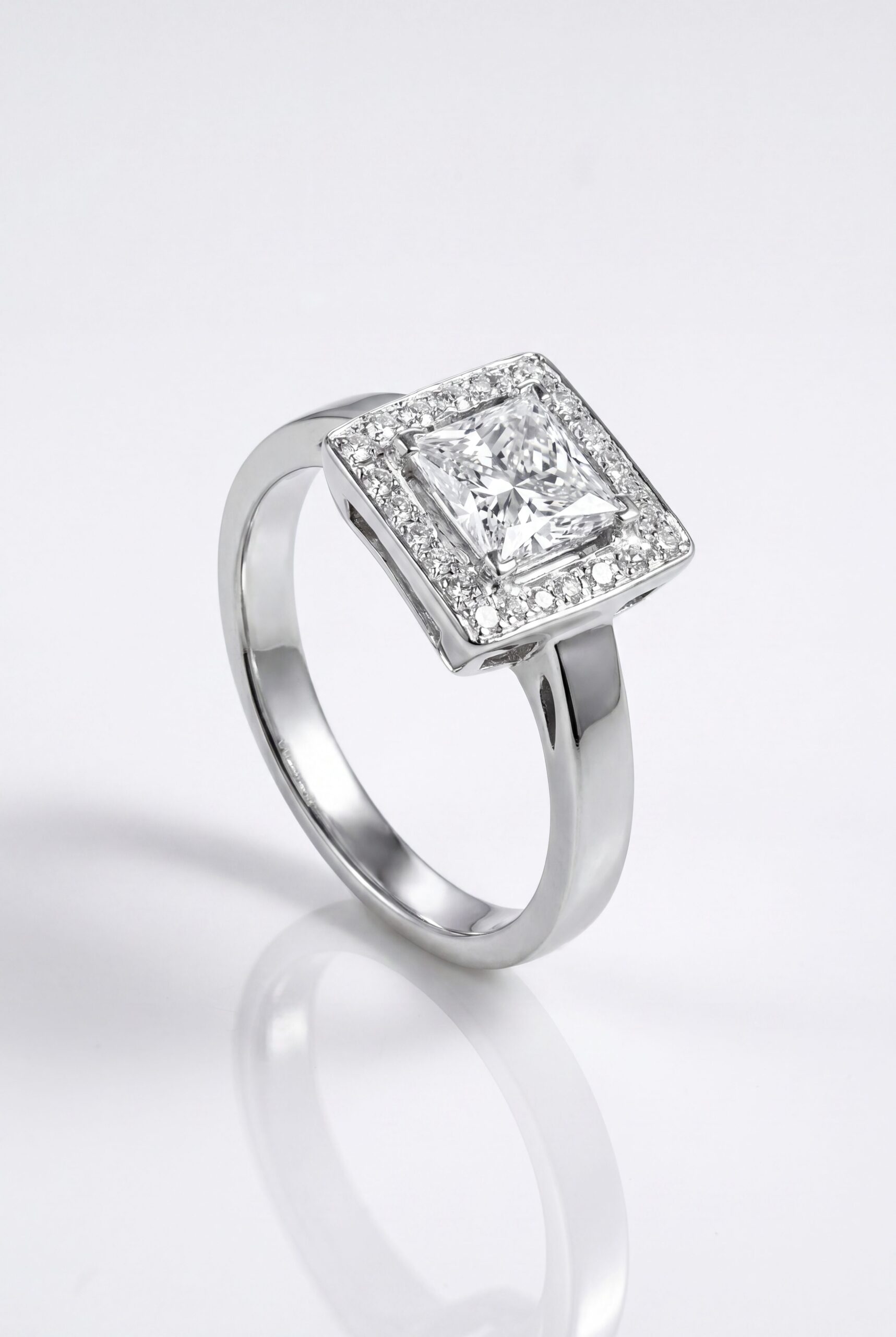 Premium jewelry product photography apparel example with silver diamond ring from a clean fotogenic media library reference, rebuilt as a premium product-first jewelry card.