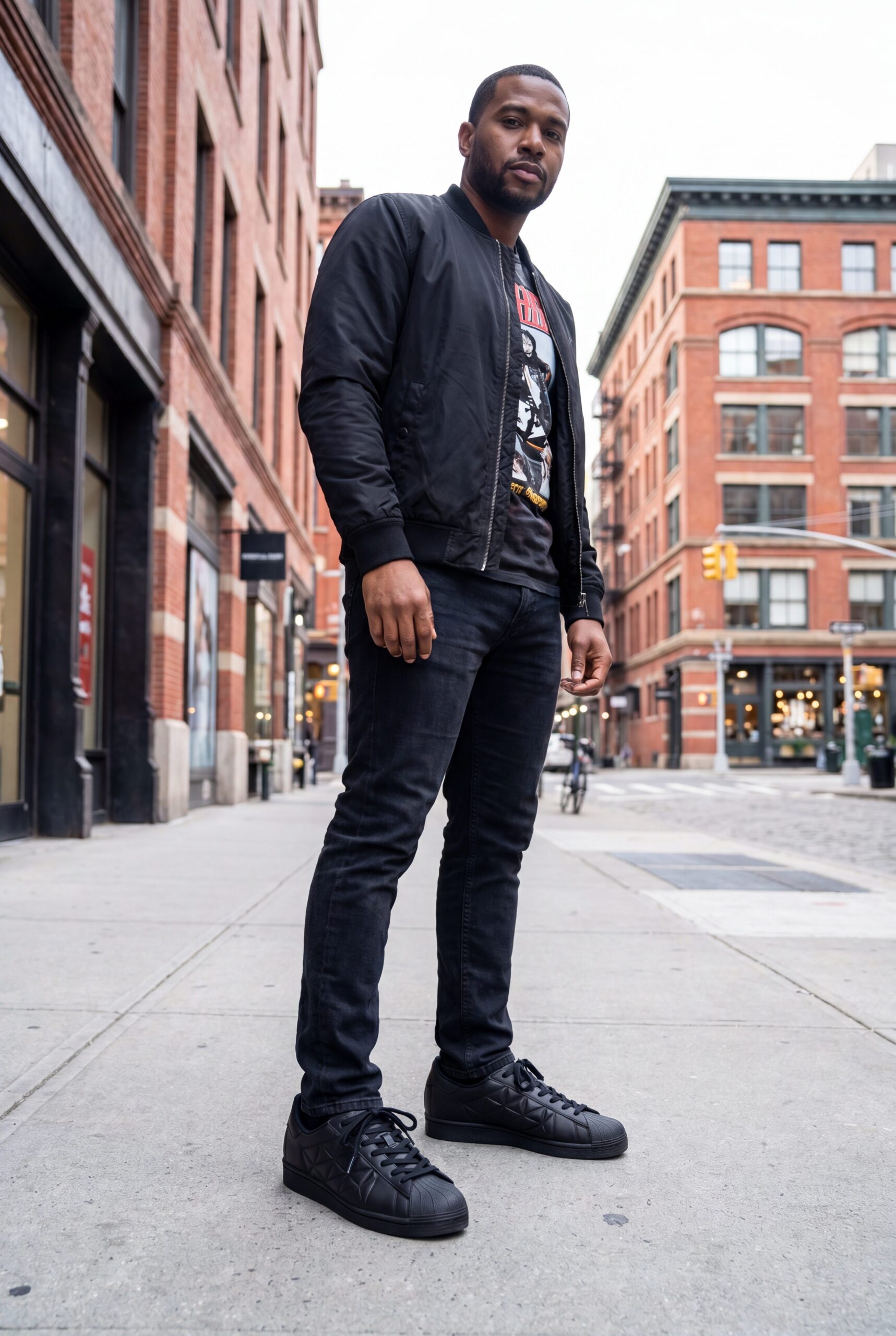 Generic black sneaker model ecommerce footwear photo