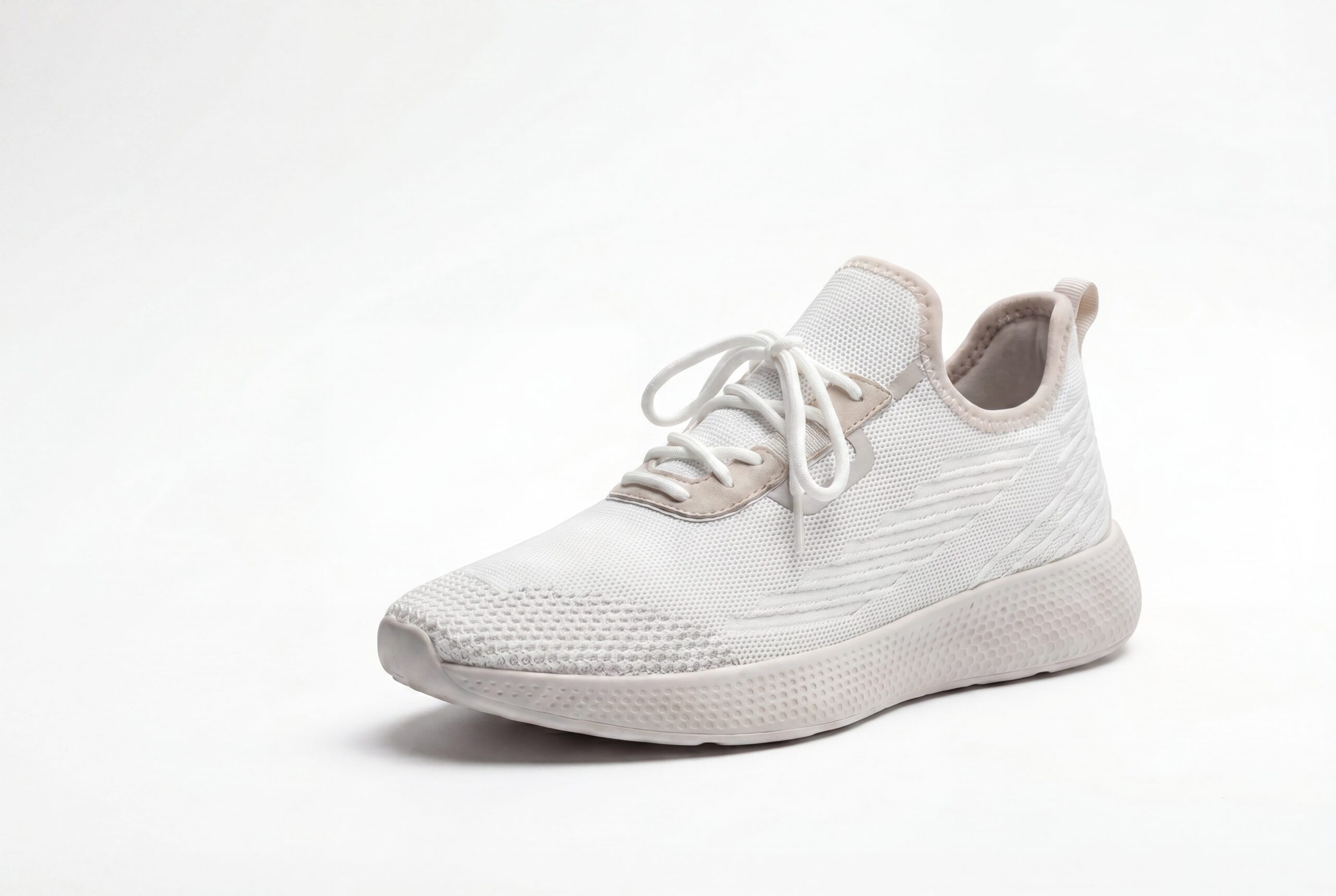 Generic white knit sneaker ecommerce product photo