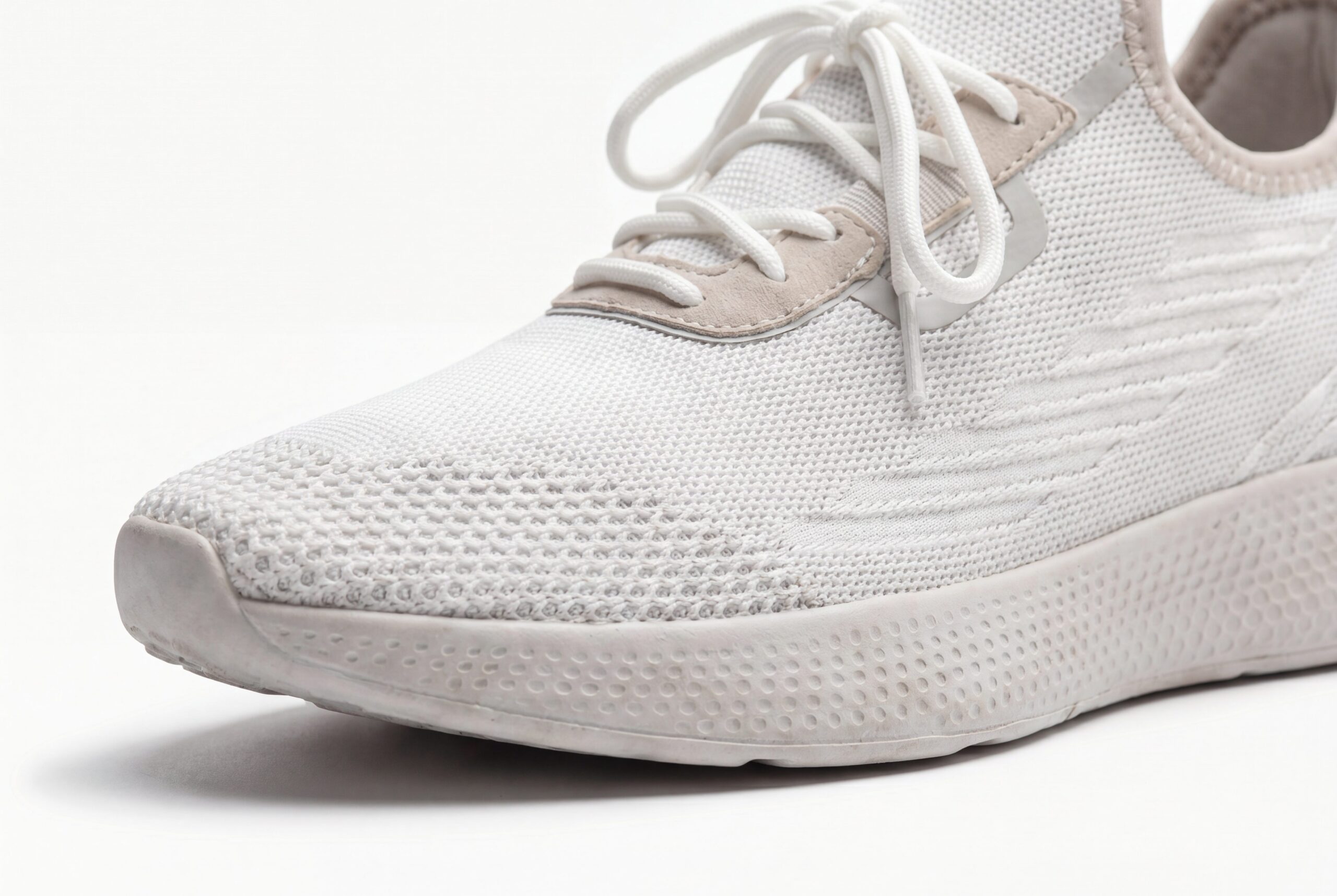 Generic white knit sneaker bright studio ecommerce product photo