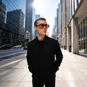 Man wearing sunglasses on a city street