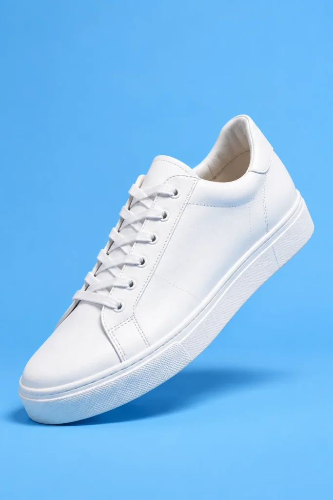 Illustrative white sneaker on a blue studio background
