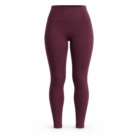 Plum high-waisted yoga leggings on white