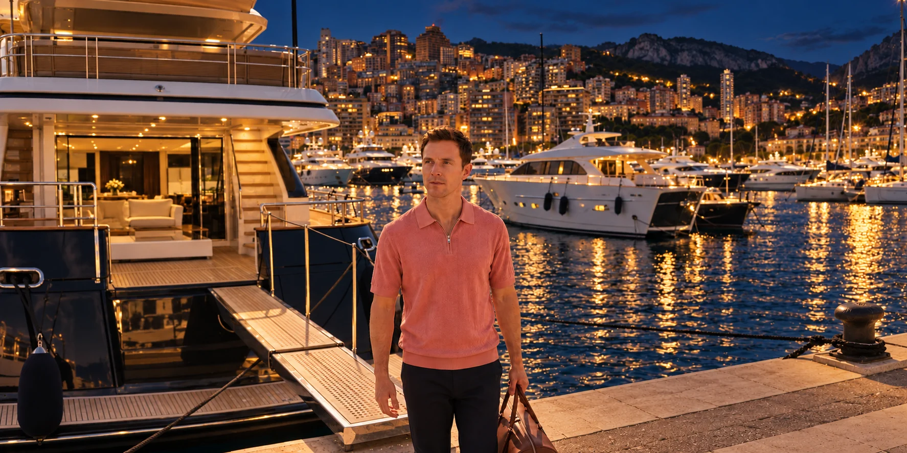 Coral polo at the marina in evening.
