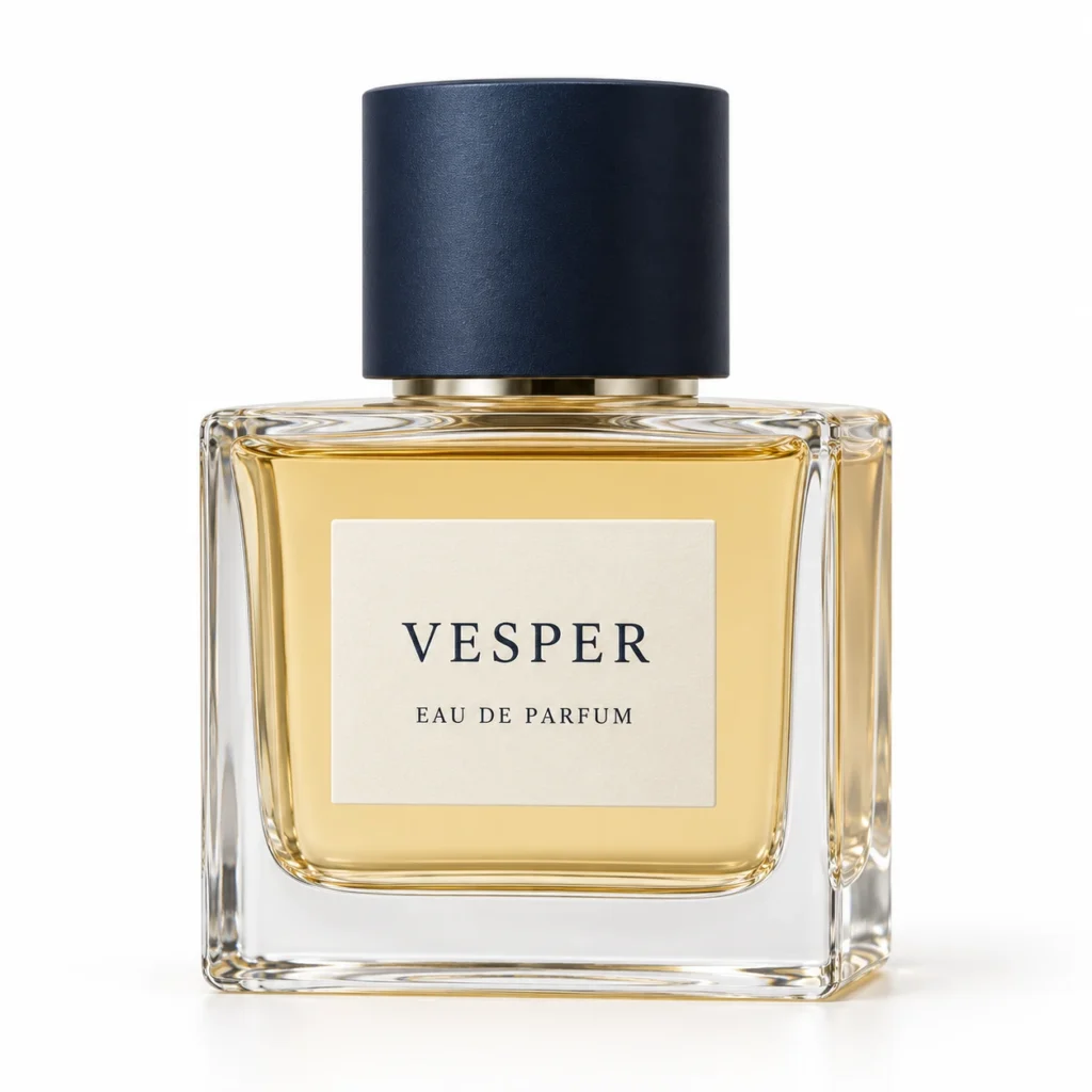 VESPER perfume bottle concept reference with navy cap