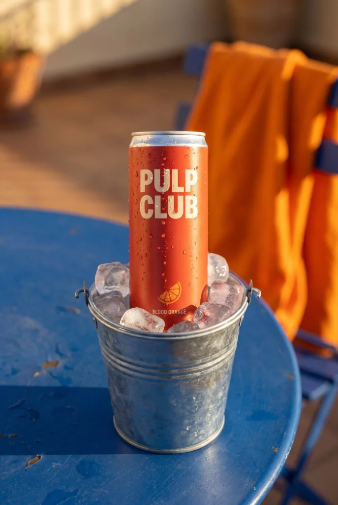 PULP CLUB kann in einem Eisbehälter auf einer Terrasse aufbewahrt werden.