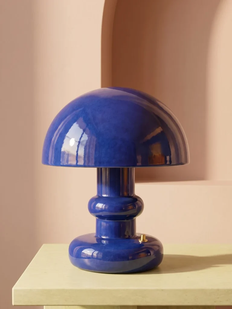 Cobalt ceramic table lamp on a lime side table