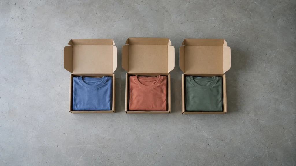 Three clothing orders with different T-shirt selections.